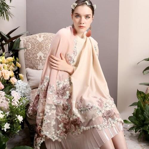 Beautiful Cherry Pink Handmade High-definition Petal Lace Silk Scarf Kashmir Pashmina Women Cashmere Shawl