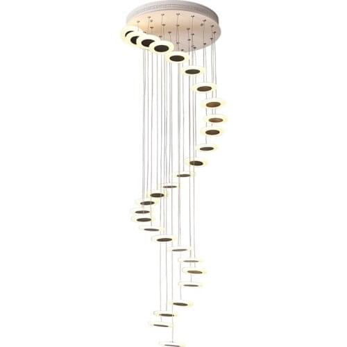 Creative Nordic Style LED Stair Pendant Lamp Modern Simple Hotel Duplex Villa Living Room Circle Acrylic Long Hanging Lights