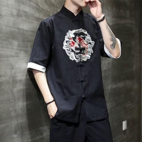 Summer Embroidery Linen Top Traditional Chinese Clothing For Men Vintage Shirts Asian Streetwear Tang Suit Kung Fu Clothes 30462