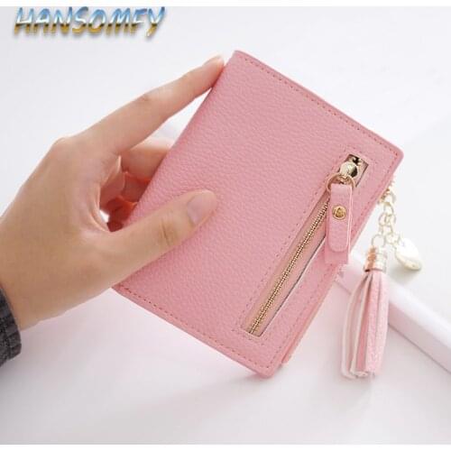 Tassel Small Wallet Women Short PU Leather Purse Female Small Slim Wallet Zipper Purse With Heart Chain Credit Card Holder CY-51