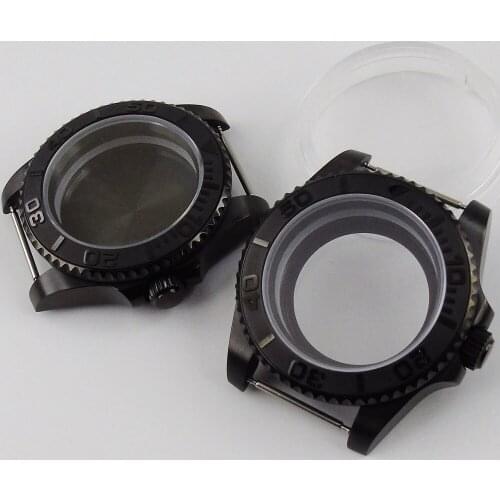 Brushed Black PVD Watch Case Fit NH35 NH36 NH35A MIYOTA 8215 Ceramic Bezel Insert Seeing Through Backcover