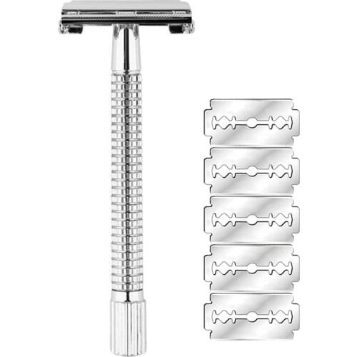 Mens Shaving Long Handle Safety Razor 11.5 cm Sand Chrome Copper Surface Plating Double Edge Razor#9306EL