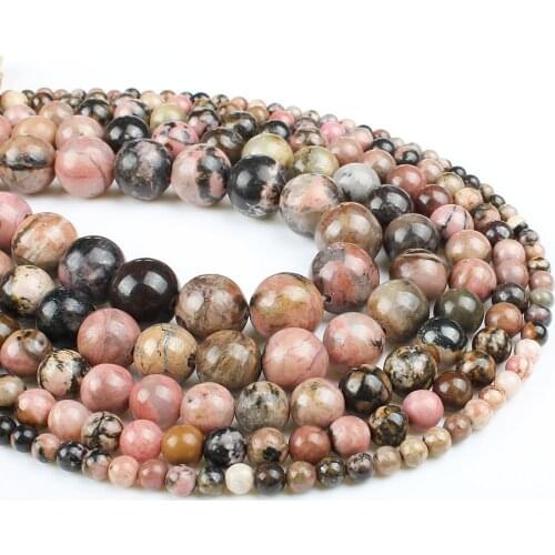 Natural rhodonite stone smooth Round Loose Beads bracelet not treatment For Jewelry Making DIY design for needle work