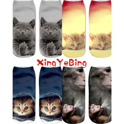 Printed Socks, Cartoon, Three-Dimensional Socks, Harajuku Wind, Animal Cat, 3d Printed Boat Socks, Low Hem Socks