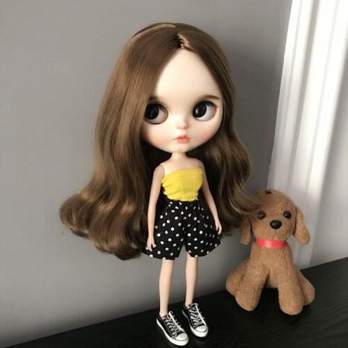 New 2pcs/set Blyth Doll Clothes Pink yellow black Tube top+Dot Short pantfor Azone, Barbies, blyth Dolls Accessories Clothing