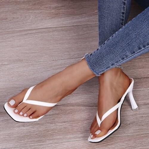 Kalsooni 2021 NEW Women Middle Heel Sandals Slippers Flip-flops High Heels 36-43