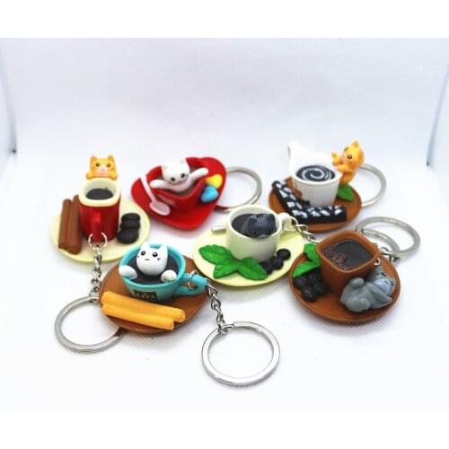 2019 New Trendy Dessert Coffee Cat Keychain Snack Kitten Fashion Creative Jewelry Bag Car Phone Pendant Hand-made DIY Gifts