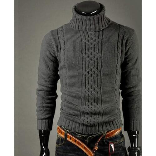 New Fashion Brand Slim Mens Knit Lapel Long Sleeve Turtleneck Turtleneck Solid Color Regular Sweater For Men Winter High Neck