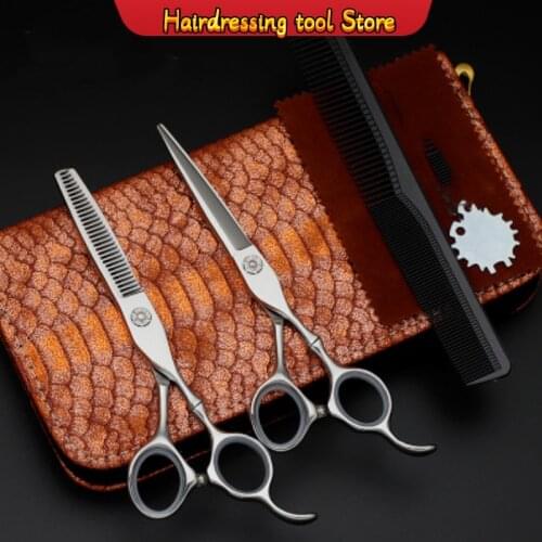 6 Inch Japanese Import 44c Slub Handle Sword-shaped Professional Hairdressing Scissors Salon Tools Tooth Scissors Thin Shear