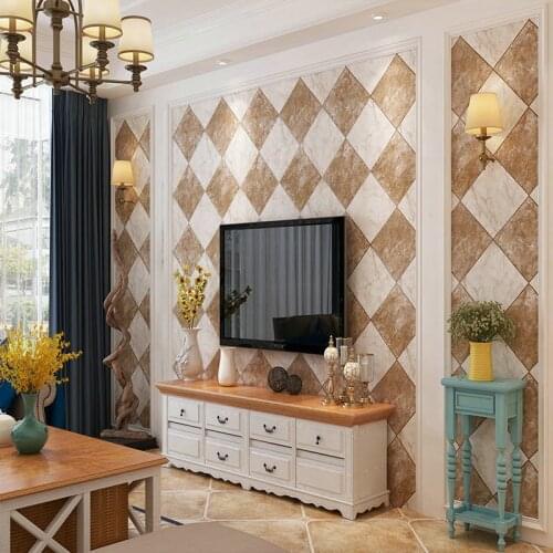 Beibehang American living room restaurant non-woven wallpaper large diamond-shaped plaid wallpaper imitation soft tile wallpaper