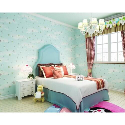 Beibehang Deep embossed pink blue sky white clouds stars papel de parede wallpaper children bedroom baby room wallpaper