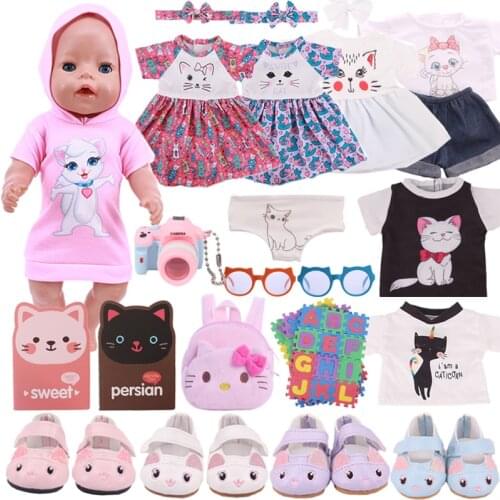 Doll Clothes Cat Suit 4 Accessories /Set Cute Kitty Shoes Fit 18 Inch American Doll &43 cm Reborn Baby Our Generation Girls Toy