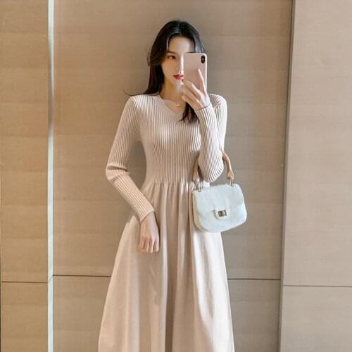 Autumn and Winter New Overknee Long Slim Fit Inner Wear Base Knitting Dress Sweater Women Clothes