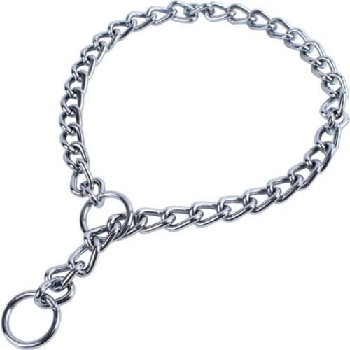 Chrome Stainless Iron Dog Collar Traction Rope Lead Leash P Chain Necklace Adjustable No Choke Collars for Dogs Pet Supplies