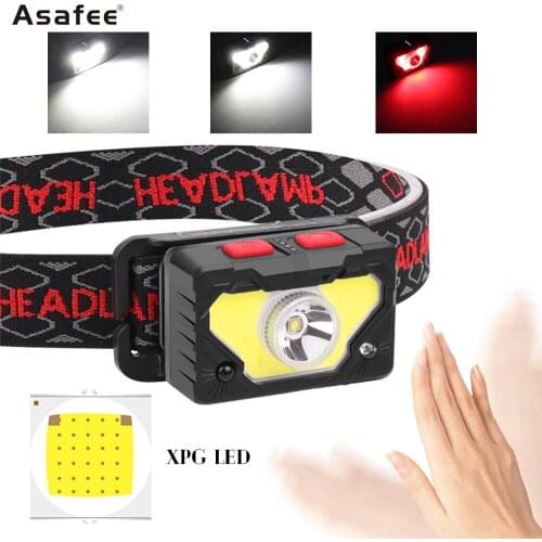 Asafee Rechargeable Flashlight XPG+COB LED Type-C USB 400 Lumen 6 Modes IPX4 Waterproof Head Lamp for Outdoor Camping Running