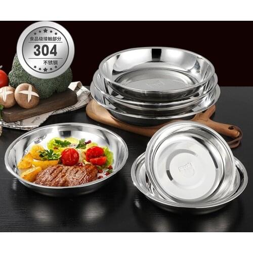 Thickened 304 Stainless Steel Dinner Plates Multipurpose Round Food Barbecue Dining Dishes Plate Tray Kitchen Tableware Utensil