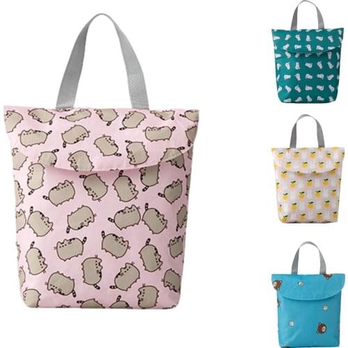 Portable Reusable Bag Waterproof Oxford Cloth Folding Pouch Animal Tree Print Baby Diaper Storage Bag Shopping Bag Organizer