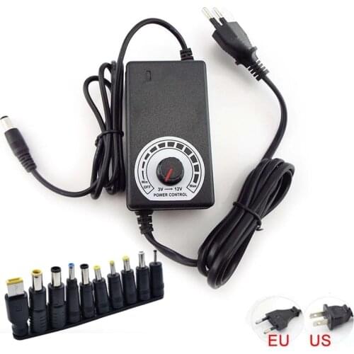 AC 100V-240V to DC 3-12V Adjustable Power Supply Adapter Universal Charger 5.5mmx2.1mm To Multi-type Male Jack Tips