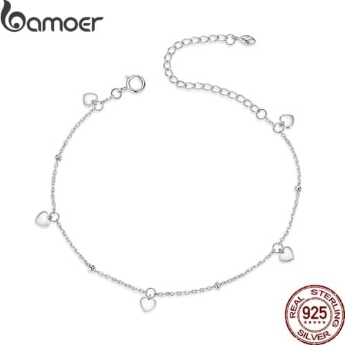 Bamoer Silver S925 Chain Bracelet Sterling Silver Loving Heart Link Bracelets Fine Jewelry Anti-allergy Gifts for Girl SCB191