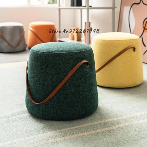 Nordic Household Small Stool Net Red Round Stool Living Room Portable Low Stool Fabric Sofa Stool Shoe Changing Stool
