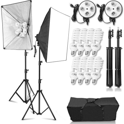 Photography 50x70CM Lighting Four Lamp Softbox Kit 8PCS 45W Light Bulb Soft Box Camera Accessories For Photo Studio Equipment