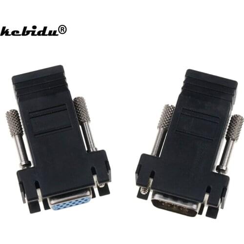 Kebidu A pair of RJ45 to VGA Extension Extender Cord Male Female To Lan Cat5 Cat5e RJ45 Ethernet Adapter for PC Laptop