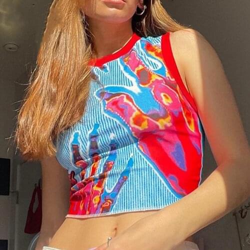 Women Round Neck Portrait Printing Tank Tops Summer Female Trendy Sexy Sleeveless Slim Fit Crop Tops Vest