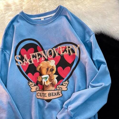 Punk Goth Cute Bear Graphic Sweatshirts Women Kawaii Long Sleeve Tops 2021 Autumn Harajuku New Fashion Clothes for Teens Casual