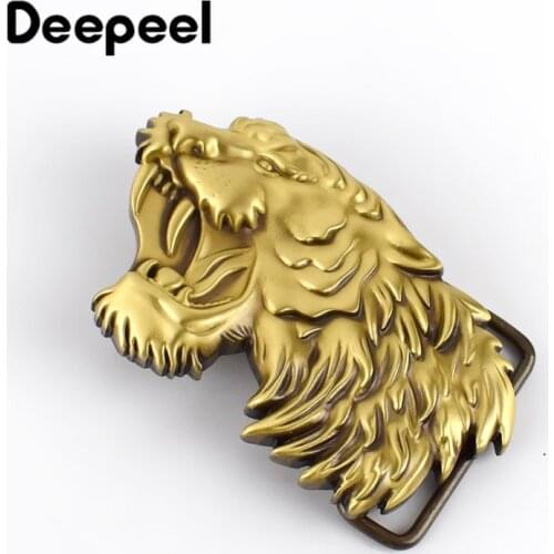 Deepeel 1Pc 40*70mm Tiger Head Solid Brass Metal Belt Buckle Men Belt Head for Belt 37-38mm DIY Leather Craft Jeans Accessories