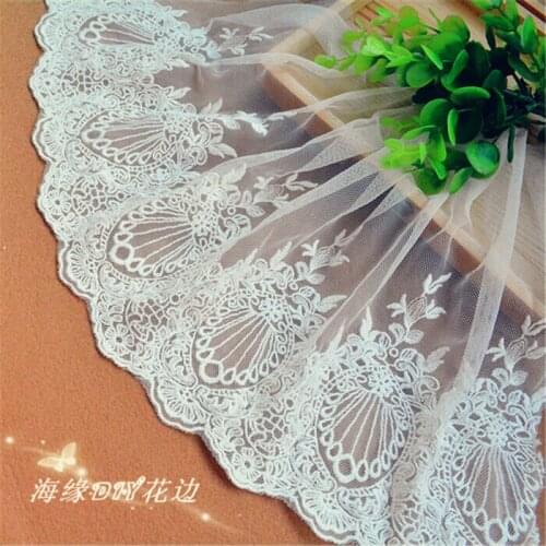 2 Yards/lot Hot Sale Lace Fabric For Costume Curtain Sewing Applique Crafts 23cm Width Exquisite Vintage Cotton Embroidered Trim