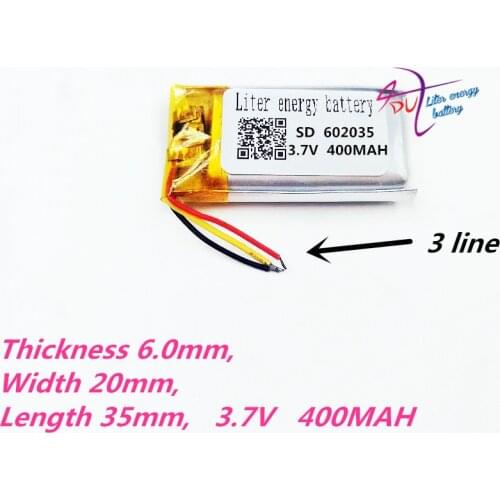 3 wires 602035 062035 car battery 400mah lithium battery manufacturers WiFi MP3 MP4 story machine 3.7V lithium polymer battery