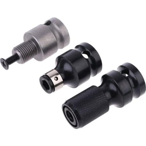3pcs 1/2 Inch Hex Drill Chuck Socket Adapter Converter Tool For Impact Wrench 1/2" Square To 1/4" Hex Socket Adapter