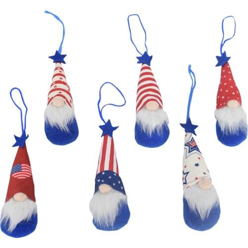 6PCS American Independence Day Gnome Figurine Doll Faceless US Gnome Pendant Ornament Stars Stripes Dwarf Gnome Plush Doll