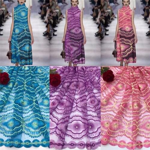 African Lace Fabric 2019 High Quality Lace Nigeria Flower Lace Fabric Rhinestones Lace For French Wedding Dress