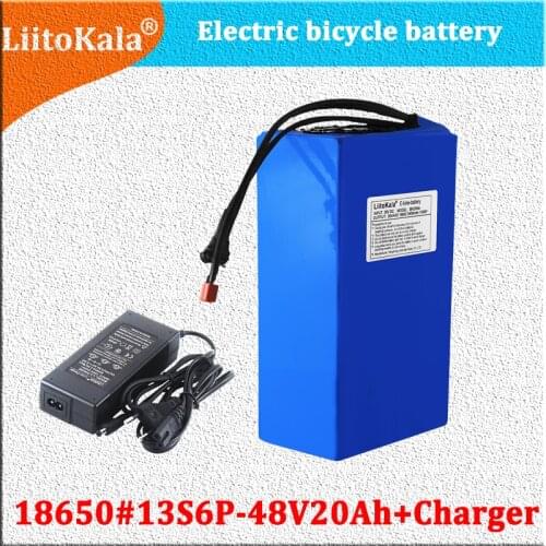 LiitoKala 48V 20ah 13S6P E-biek Lithium Battery Pack 48V 20AH 800W electric bicycle battery Built in 20A BMS 54.6V 2A charger