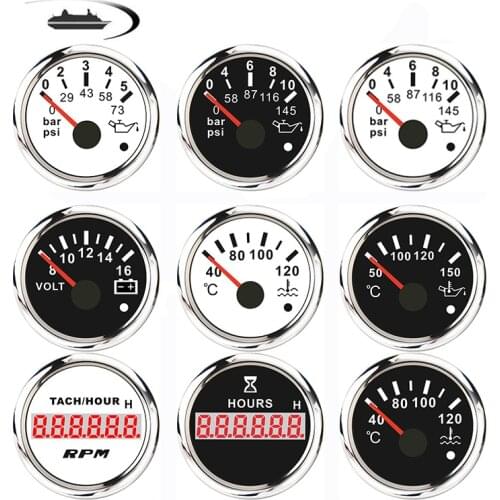 2" 52mm Car Boost Gauge Bar Psi Water temp Oil temp Oil Press Fuel Gauge Hourmeter Voltage Voltmeter Tachometer 12V Hour Meter