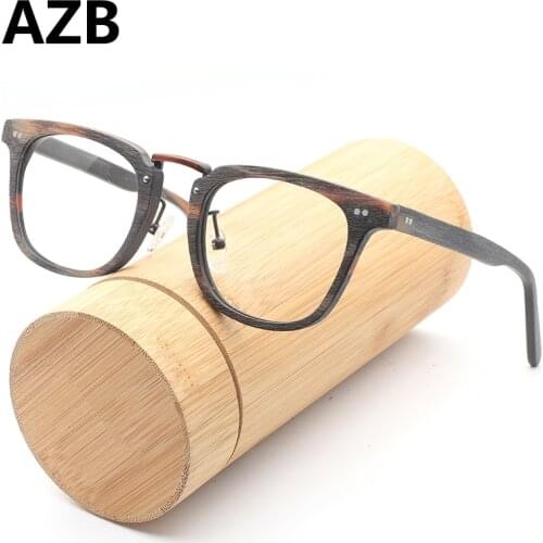 AZB Retro Eyeglasses Frame Wood Computer Optical Clear Glasses Frames Men Women Wooden Transparent Lens Reading Glasses