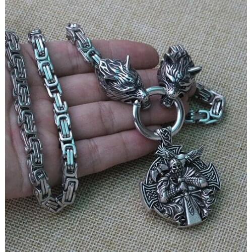 Wolf head chain with odin pendant