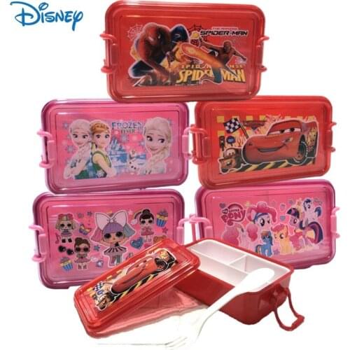 Disney Spider-Man Childrens Cartoon Plastic 3 Lattice Bento Box Frozen Student Cute Portable Storage Box with Lock Lunch Box