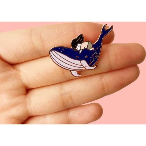 Whale and Girl Enamel Brooch Pins Badge Lapel Pins Alloy Metal Fashion Jewelry Accessories Gifts