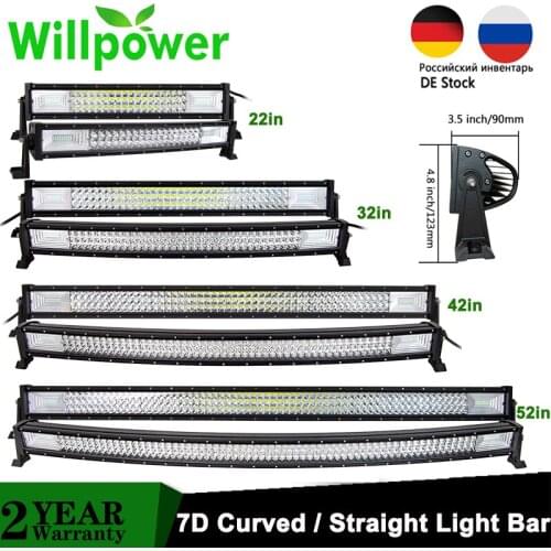 Curved/Straight 22 32 42 52inch 675W 540W Led Light Bar Driving Lights 12V 24V 3-Rows Offroad Truck Tractor SUV ATV UTV Car Boat