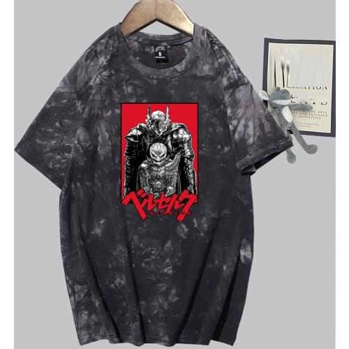 Berserk Guts Short Sleeve O-neck Anime Loose and Fit Tie Dye T-shirt Unisex