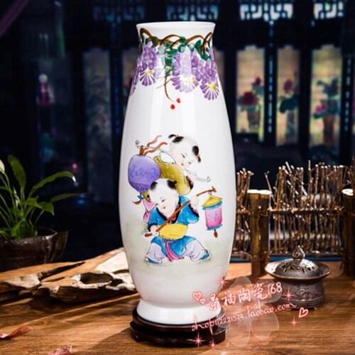Jingdezhen ceramic vase pastel porcelain ornaments boy characters living room decoration Home Furnishing gift