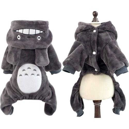 Pet Dog Totoro Costume Cozy Outfit Onesie Puppy Flannel Clothes Four Legs Pajama with Hood Thicken Fleece Jumpsuit