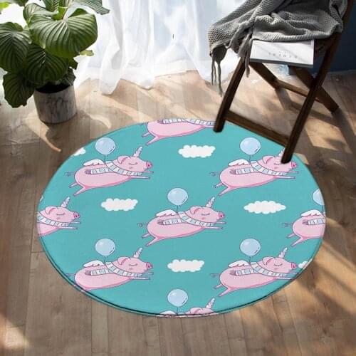 Flying Pig Pattern Bedroom Carpet Circular Floor Mat Living Room Carpet 60cm 80cm 100cm 120cm 150cm