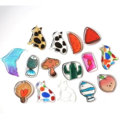 Summer style 40pcs/lot color pattern print cartoon animals.fruit mushroom shape Soft PVC beads diy jewelry earring accessory