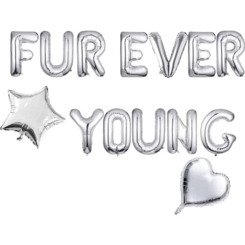 Fur Ever Young Banner Foil Balloons 16inch Rose Gold Letter Mylar Balloons Puppy Pawty Pet Shower Dog Cat Birthday Party Decor