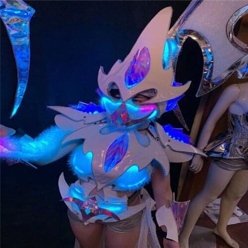 BV6 Model wears RGB led lighted costumes colorful luminous female perform dress armor bodysuit glowing led outfit disco show bar