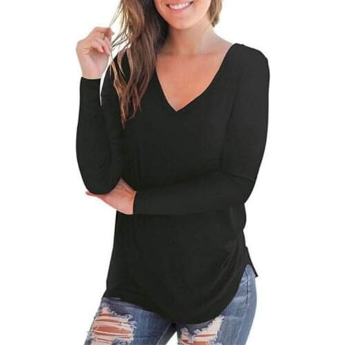 Fashion Autumn Women TShirts Base Shirt V-Neck Long-Sleeved T-Shirt Fashion Solid Color Casual Comfortable Tops Tees XSZA1