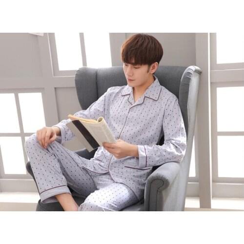 2021 new arrival fashion men sleeping cloths turn-down collar polka dot grey and apricot free shipping